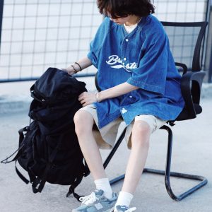 Plus Size Summer Denim Shirt for Women - Loose Fit Short Sleeve Retro Street Style Top