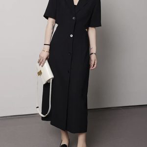 Plus-Size Summer Dress for Curvy Women, Waist-Revealing Design, Chic French Style, Available in Long and Short Lengths