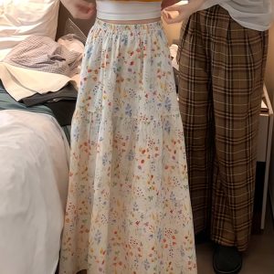 Plus Size Summer Floral Midi Skirt A-Line for Pear-Shaped Figures - Hip-Covering, Slimming Long Skirt for 2025