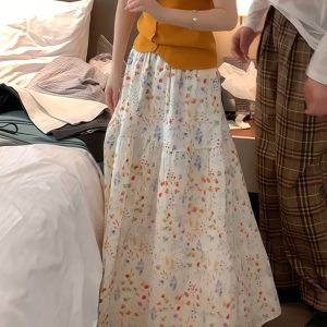 Plus Size Summer Floral Midi Skirt A-Line for Pear-Shaped Figures - Hip-Covering, Slimming Long Skirt for 2025