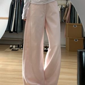 Plus-Size Summer Loose Wide-Leg Scythe Pants, Curved Blade Design, Pink Casual Trousers for a Relaxed Look