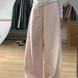 Plus-Size Summer Loose Wide-Leg Scythe Pants, Curved Blade Design, Pink Casual Trousers for a Relaxed Look