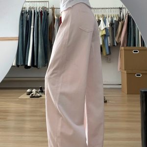 Plus-Size Summer Loose Wide-Leg Scythe Pants, Curved Blade Design, Pink Casual Trousers for a Relaxed Look