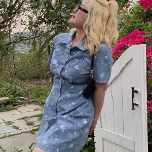 Plus Size Summer Two-Color Rose Print Dress - Washable Long and Short Loose Slimming Style for Effortless Chic Look