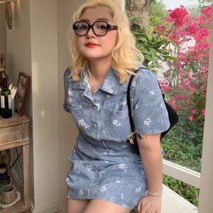 Plus Size Summer Two-Color Rose Print Dress - Washable Long and Short Loose Slimming Style for Effortless Chic Look