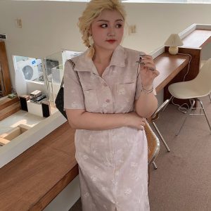 Plus Size Summer Two-Color Rose Print Dress - Washable Long and Short Loose Slimming Style for Effortless Chic Look