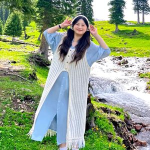 Plus-Size Summer Vacation Two-Piece Set with Tassel Skirt and Hollow-Out Cover-Up Dress - Loose Layered Style for Travel