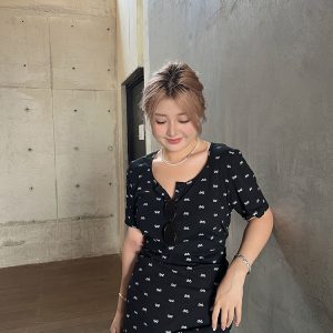 Plus Size Two-Color Bowknot Polka Dot Ruffled Long Bodycon Dress - Sweet and Spicy Pleated Style for Chic 90s Vibes