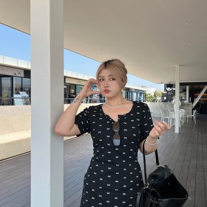 Plus Size Two-Color Bowknot Polka Dot Ruffled Long Bodycon Dress - Sweet and Spicy Pleated Style for Chic 90s Vibes