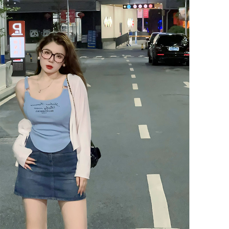 Plus-Size U-Shaped Neck Camisole with Slimming Effect, Spicy Girl Style + Sun Protection Cardigan for Women