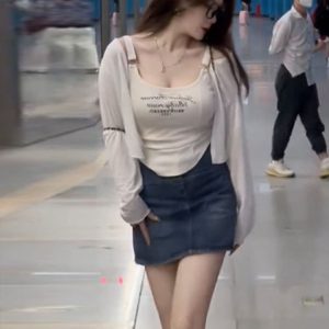 Plus-Size U-Shaped Neck Camisole with Slimming Effect, Spicy Girl Style + Sun Protection Cardigan for Women