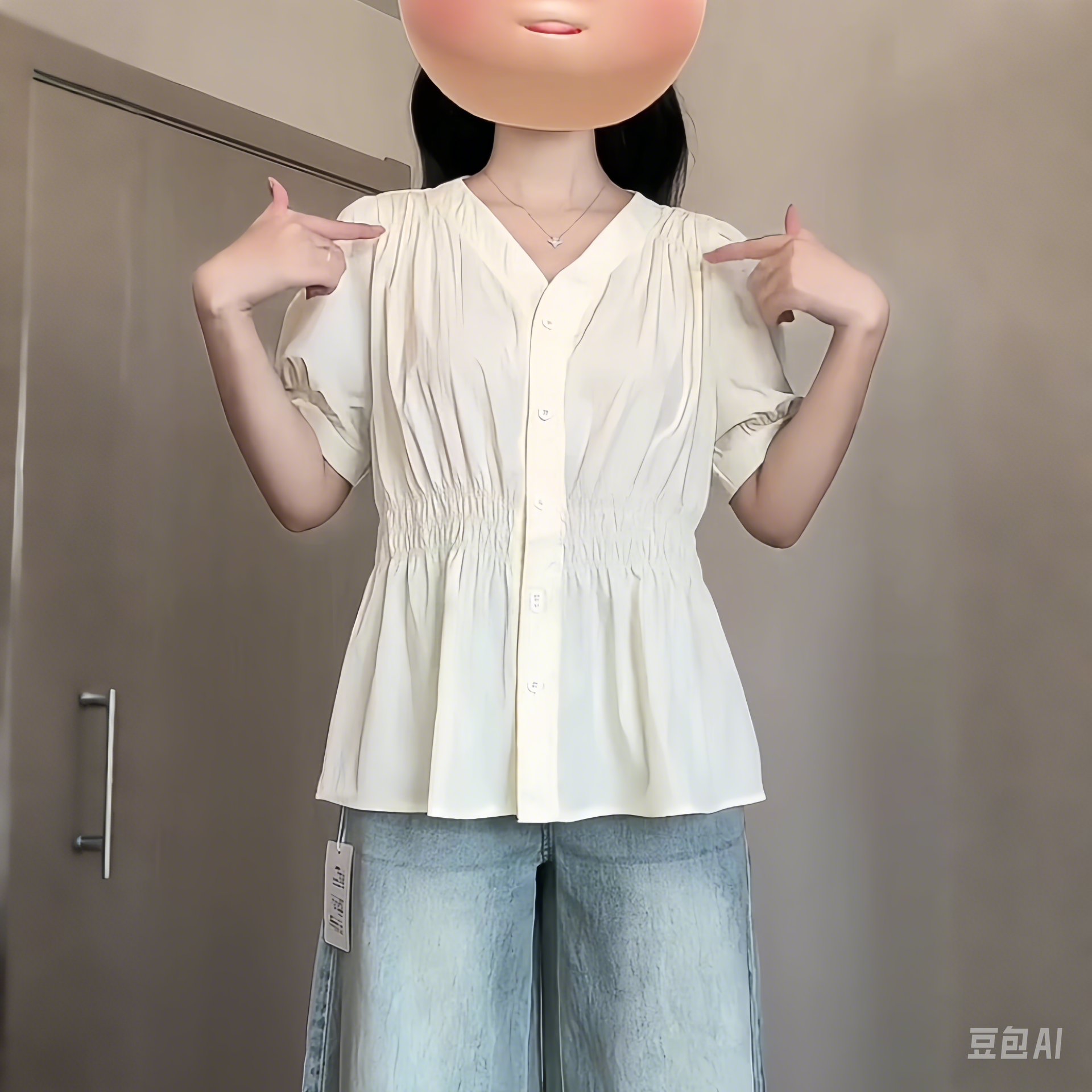 Plus-Size V-Neck Short-Sleeve Summer Top - Flattering Waist-Cinching Design for Curvy Figures, Versatile and Stylish for Any Occasion