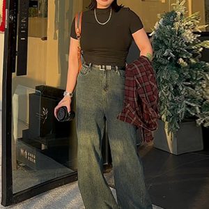 Plus Size Vintage French Style Slimming Black Half-High Neck Short Sleeve Top - Trendy Summer T-Shirt for Women