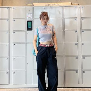 Plus Size Vintage Plaid Fake Two-Piece Casual Wide-Leg Long Pants for Women - Loose Straight-Leg Sports Trousers