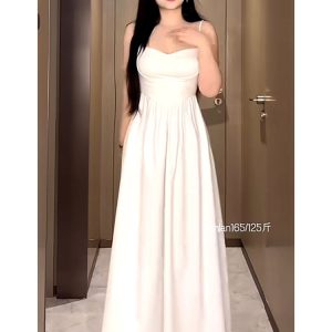 Plus-Size White Camisole Dress for Curvy Figures - French Style, Waist-Cinching, Flattering Sleeveless Summer Dress