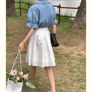 Plus-Size White High-Waisted A-Line Half Skirt for Pear-Shaped Women, Summer Mid-Length Style for Curvy Figures and Thick Thighs