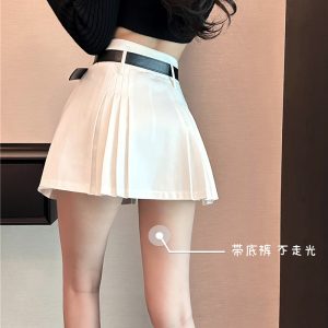 Plus-Size White Pleated A-Line Midi Skirt for Women - 2025 Summer Slimming High-Waisted Short Skirt, Trendy Fashion Essential