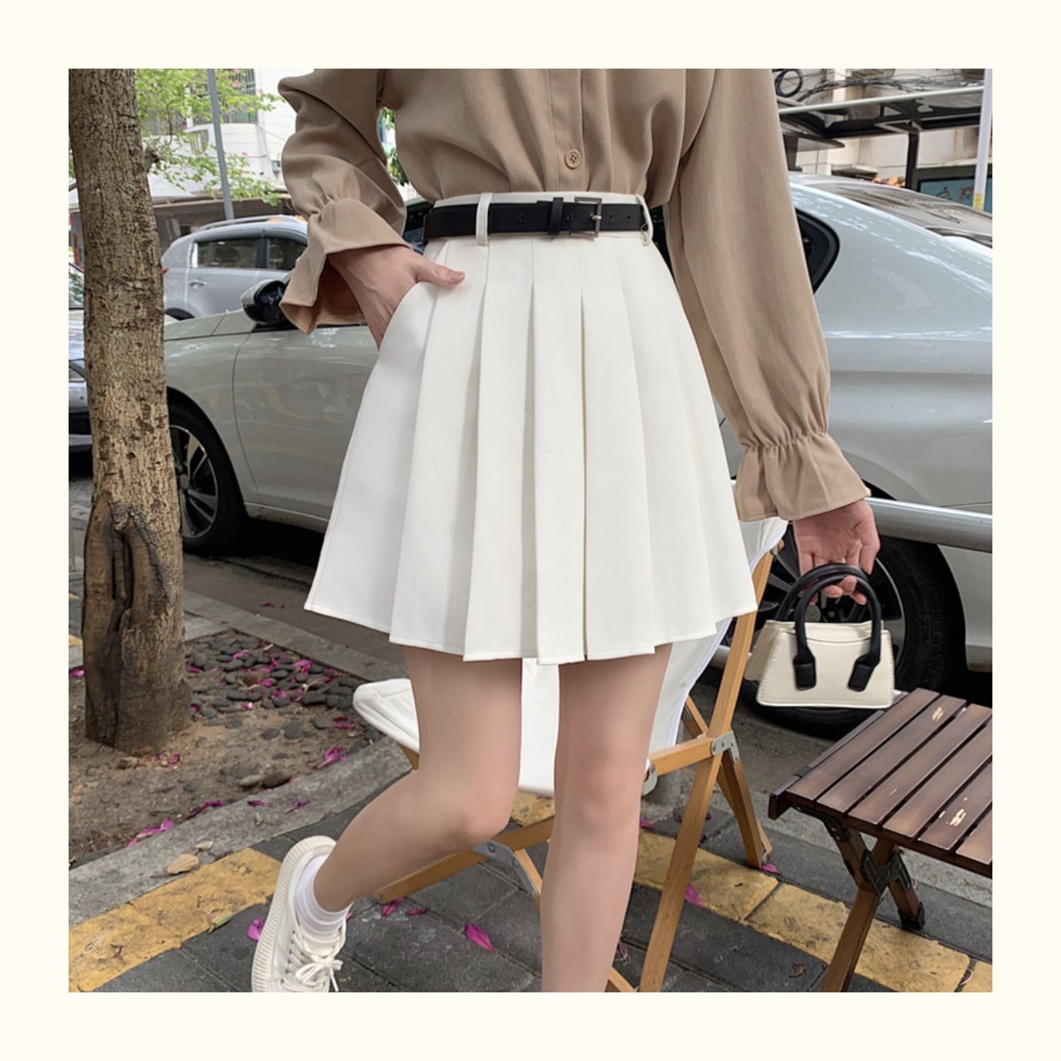 Plus Size White Pleated A-Line Skirt for Women - High-Waisted College Style, Spring/Summer, Anti-Exposure Half Skirt Pants