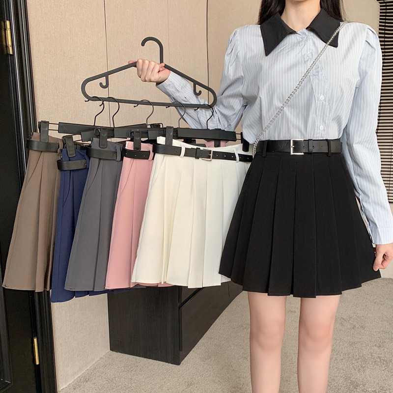 Plus Size White Pleated A-Line Skirt for Women - High-Waisted College Style, Spring/Summer, Anti-Exposure Half Skirt Pants