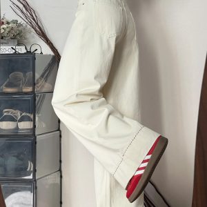 Plus-Size White Wide-Leg Jeans for Pear-Shaped Figures, Slimming Loose BF Style, Trendy 2025 Fashion