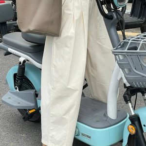 Plus Size White Women's Summer Japanese-Style Balloon Pants - Flattering Wide-Leg Loose Nine-Point Design