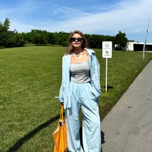 Plus Size Wide-Leg Long Pants in Lazy Blue - Minimalist French Style Casual Trousers for Commuting and Everyday Wear