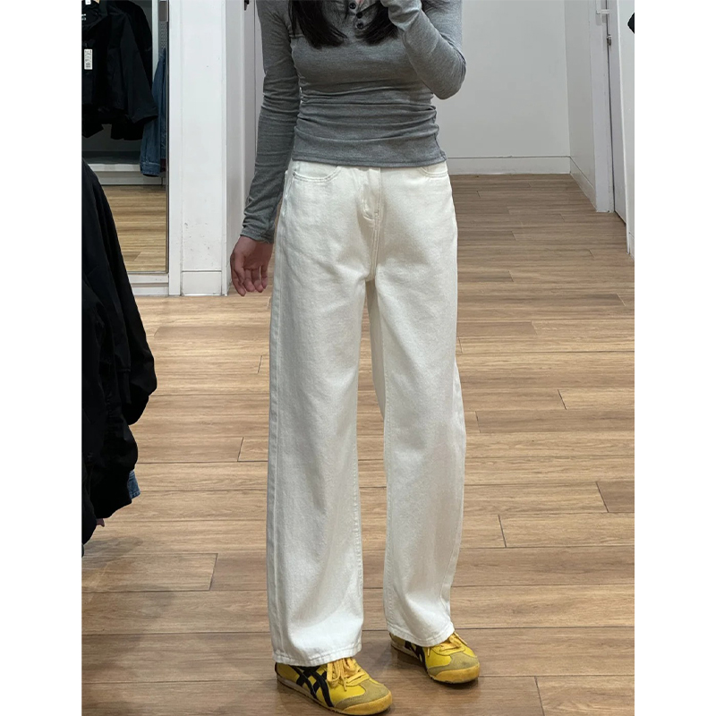 Plus Size Wide-Leg Straight-Leg Jeans for Women - White Loose Fit, Perfect for Pear-Shaped Bodies with Thick Legs and Wide Hips