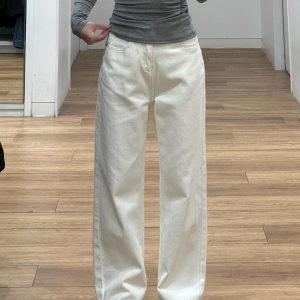 Plus Size Wide-Leg Straight-Leg Jeans for Women - White Loose Fit, Perfect for Pear-Shaped Bodies with Thick Legs and Wide Hips