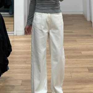 Plus Size Wide-Leg Straight-Leg Jeans for Women - White Loose Fit, Perfect for Pear-Shaped Bodies with Thick Legs and Wide Hips