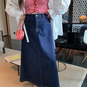 Plus-Size Women's A-Style Mid-Length Skirt & Straight-Leg Jeans - Spring/Summer 2025 Fashion Essentials
