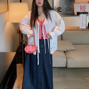 Plus-Size Women's A-Style Mid-Length Skirt & Straight-Leg Jeans - Spring/Summer 2025 Fashion Essentials