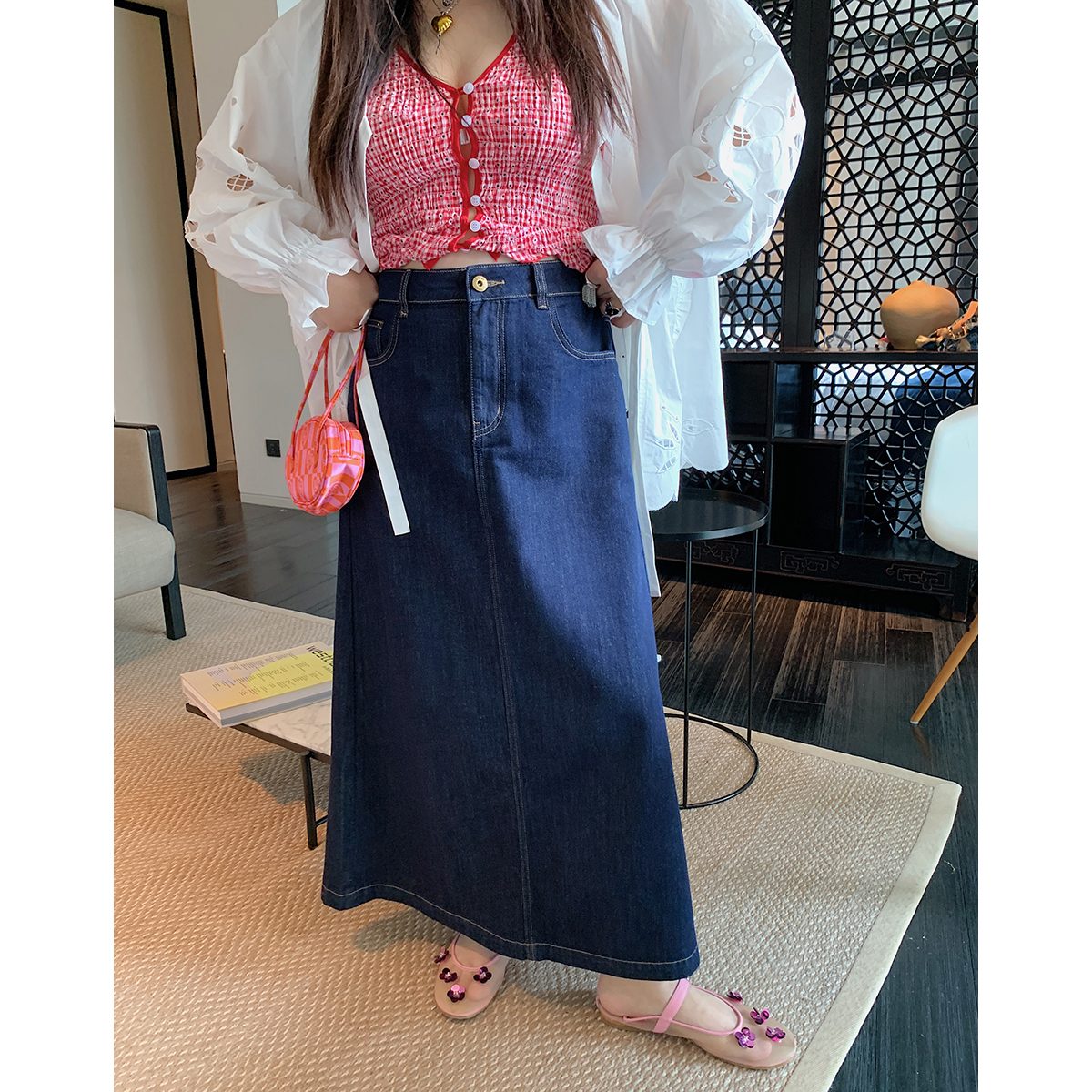 Plus-Size Women's A-Style Mid-Length Skirt & Straight-Leg Jeans - Spring/Summer 2025 Fashion Essentials