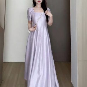 Plus-Size Women's Elegant French-Style Purple Long Dress for Summer - Unique Temperament Dress for a Flattering Fit