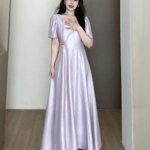 Plus-Size Women's Elegant French-Style Purple Long Dress for Summer - Unique Temperament Dress for a Flattering Fit