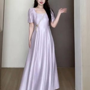 Plus-Size Women's Elegant French-Style Purple Long Dress for Summer - Unique Temperament Dress for a Flattering Fit