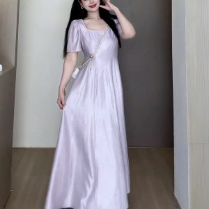 Plus-Size Women's Elegant French-Style Purple Long Dress for Summer - Unique Temperament Dress for a Flattering Fit