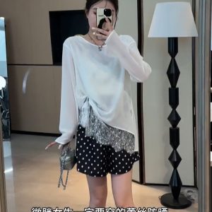 Plus-Size Women's French Retro Lace Spliced Hollow Back Long Sleeve T-Shirt - Stylish Summer Top for Curvy Figures