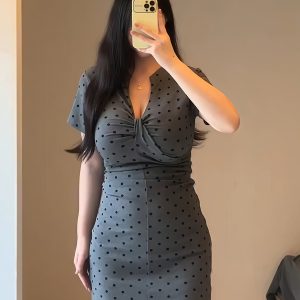 Plus-Size Women's French-Style High-End Polka Dot Bodycon Dress for Summer, Slim Fit Short Skirt, Chic and Trendy