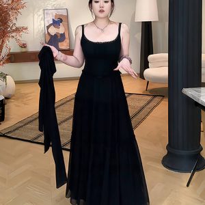 Plus-Size Women's French-Style Pleated Camisole Dress with Long Sleeve Cardigan Set - Summer Cover-Up for Curvy Fashion