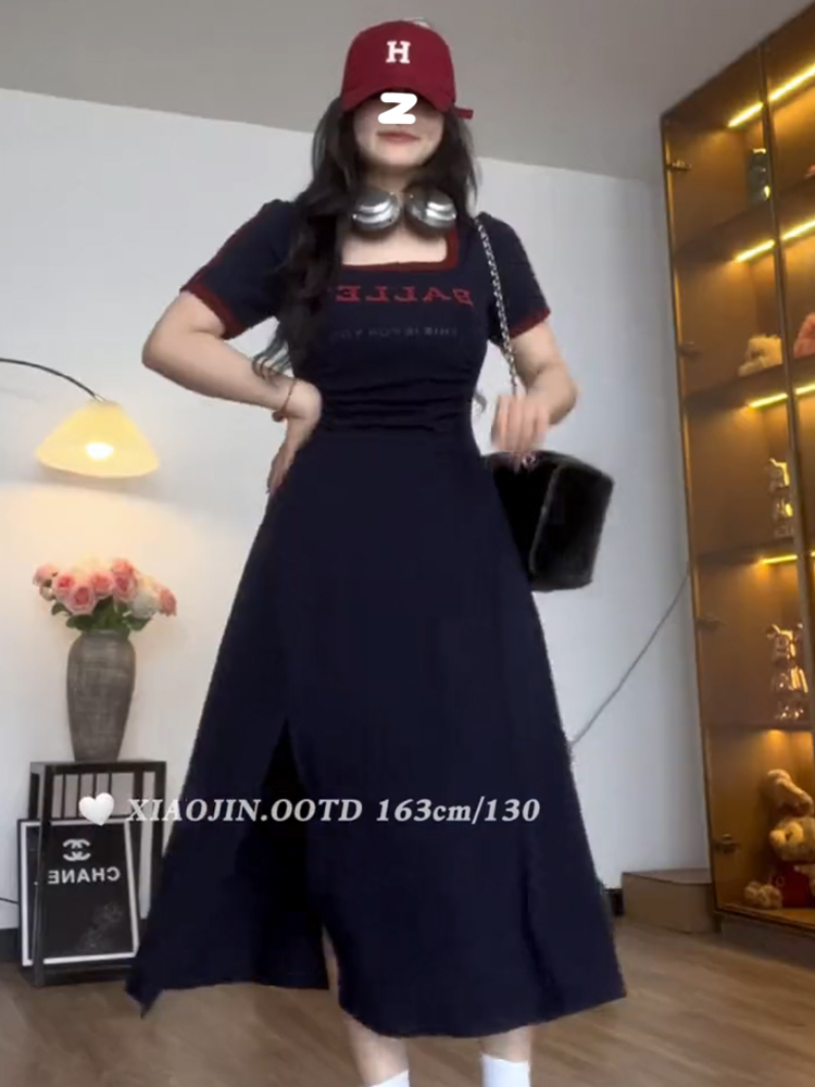 Plus-Size Women's French-Style U-Neck Dress - Flattering Summer Dress for Curvy Figures, Sporty Short Skirt Design Plus-Size Women's French-Style U-Neck Dress - Flattering Summer Dress for Curvy Figures, Sporty Short Skirt Design