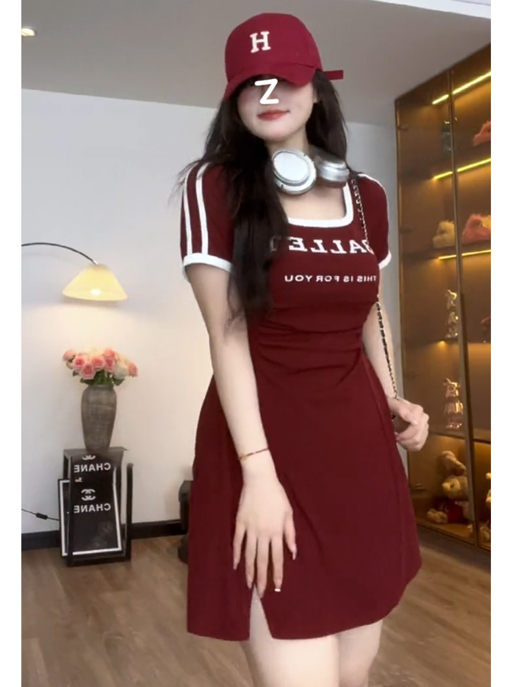 Plus-Size Women's French-Style U-Neck Dress - Flattering Summer Dress for Curvy Figures, Sporty Short Skirt Design Plus-Size Women's French-Style U-Neck Dress - Flattering Summer Dress for Curvy Figures, Sporty Short Skirt Design