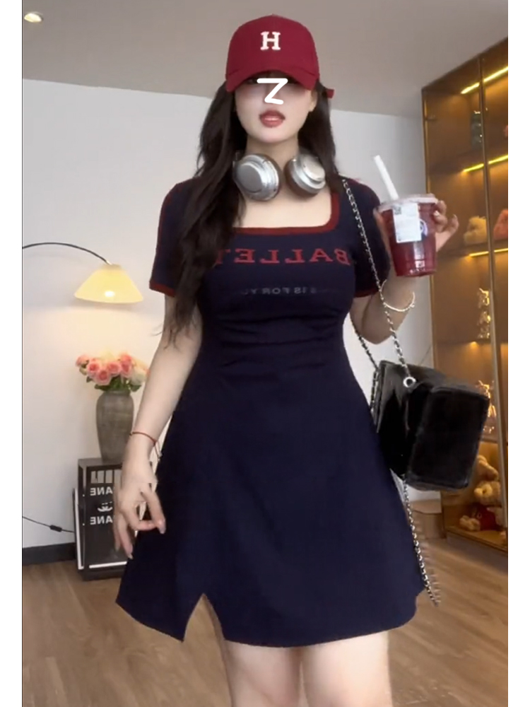 Plus-Size Women's French-Style U-Neck Dress - Flattering Summer Dress for Curvy Figures, Sporty Short Skirt Design Plus-Size Women's French-Style U-Neck Dress - Flattering Summer Dress for Curvy Figures, Sporty Short Skirt Design