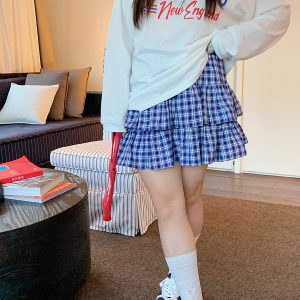 Plus Size Women's High Waist Plaid Cake Skirt - Slimming Summer Short Skirt for Chubby Girls, 2025 Trendy Fashion