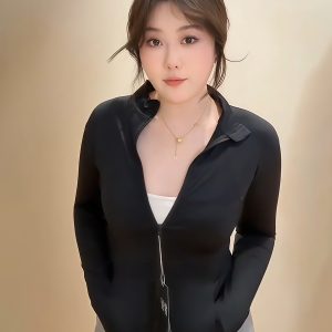 Plus-Size Women's Hooded Yoga Jacket, Stand-Collar Sun Protection, Slim Fit Summer Style 2025 for Curvy Women