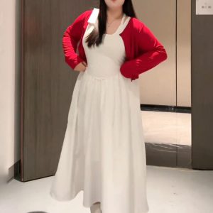Plus-Size Women's Korean-Style Camisole Dress and Knitted Cardigan Set - 2025 Early Spring Collection