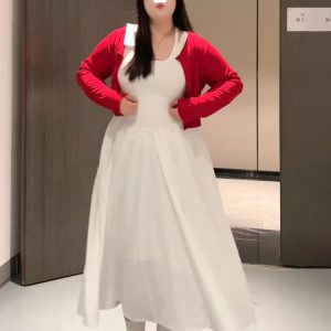 Plus-Size Women's Korean-Style Camisole Dress and Knitted Cardigan Set - 2025 Early Spring Collection