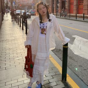 Plus Size Women's Lace Cake Skirt - Mid-Length White Skirt for Spring & Autumn, Stylish Half-Length Design