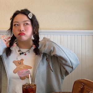 Plus Size Women's Little Bear Short Sleeve T-Shirt - 2025 New White Base Layer Top, Casual Korean Style Fashion