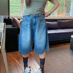 Plus Size Women's Loose Denim Shorts - Summer 2025 Slimming Five-Point Style for Casual Y2K Vibe
