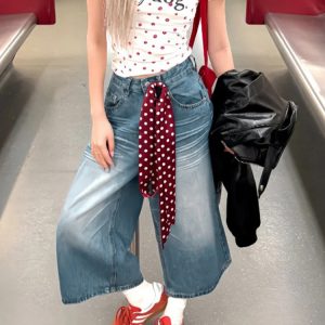 Plus Size Women's Loose Wide-Leg Denim Capri Pants - Summer 2025 American Style Shorts